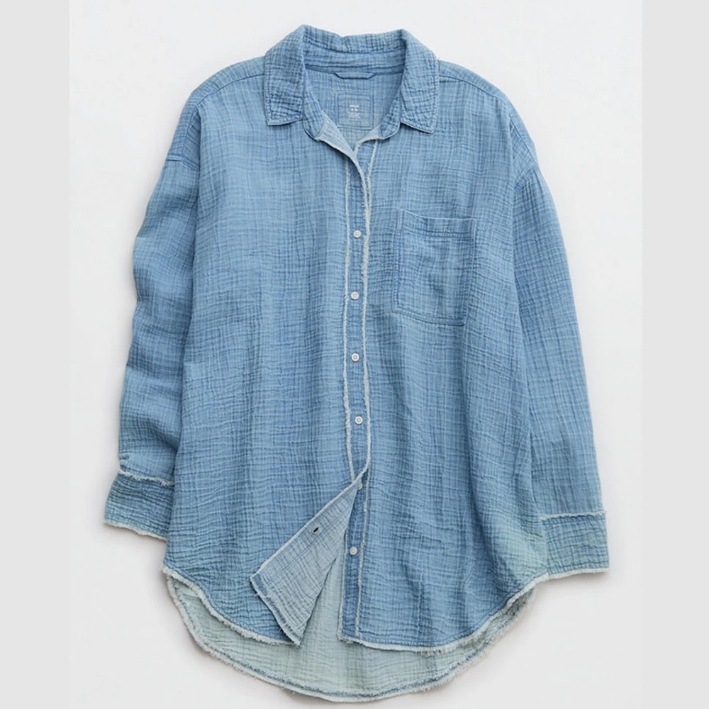 Aerie Pool To Party Oversized Soft Flannel Button Down XXL
